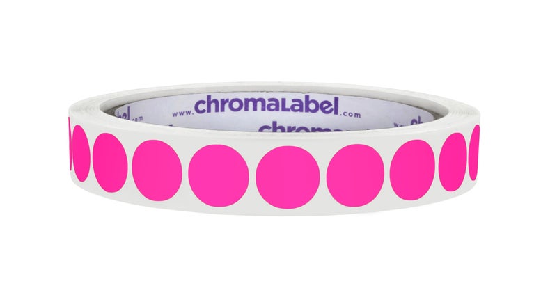 كروما ليبل ملصقات لاصقة دائرية مقاس 1/2 بوصة من ChromaLabel، ملصقات ملونة مستديرة عالية الوضوح، ملصق لاصق دائم - 1000 ملصق ترميز لوني لكل لفة ملصقات وردية فلورسنت - Image 1